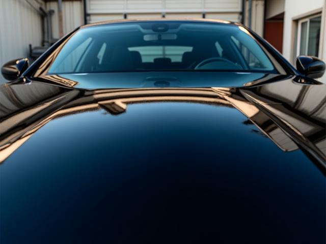 Reflective image of a perfectly corrected car hood, showing crisp, undistorted reflections